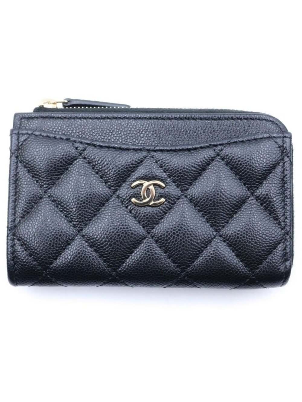Chanel Timeless Classic Quilted Caviar Leather Fragment Card Coin Purse Black